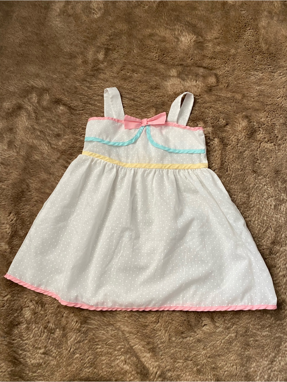 White Dot Baby Dress with Pink Bow Trim